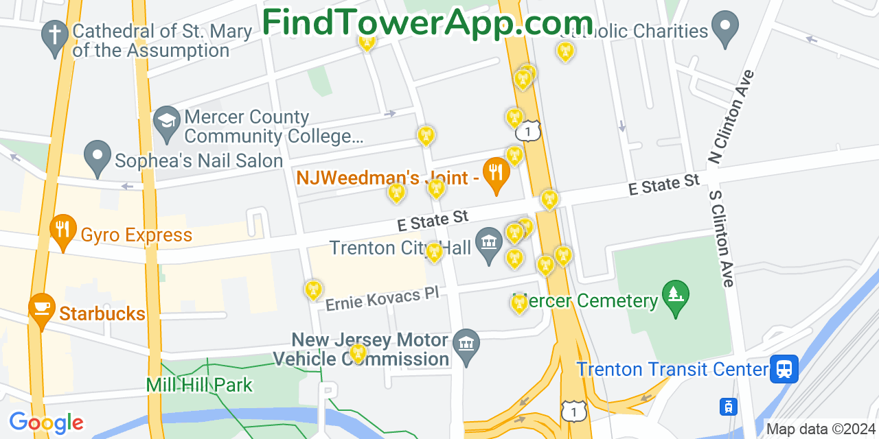 AT&T 4G/5G cell tower coverage map Trenton, New Jersey