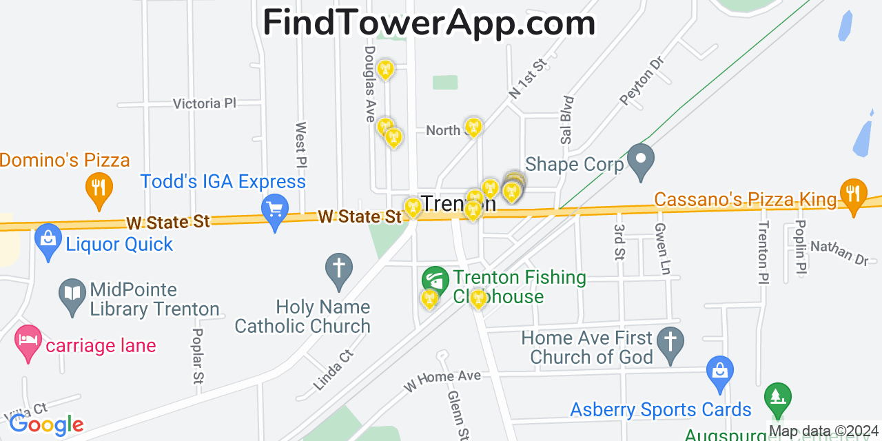 AT&T 4G/5G cell tower coverage map Trenton, Ohio