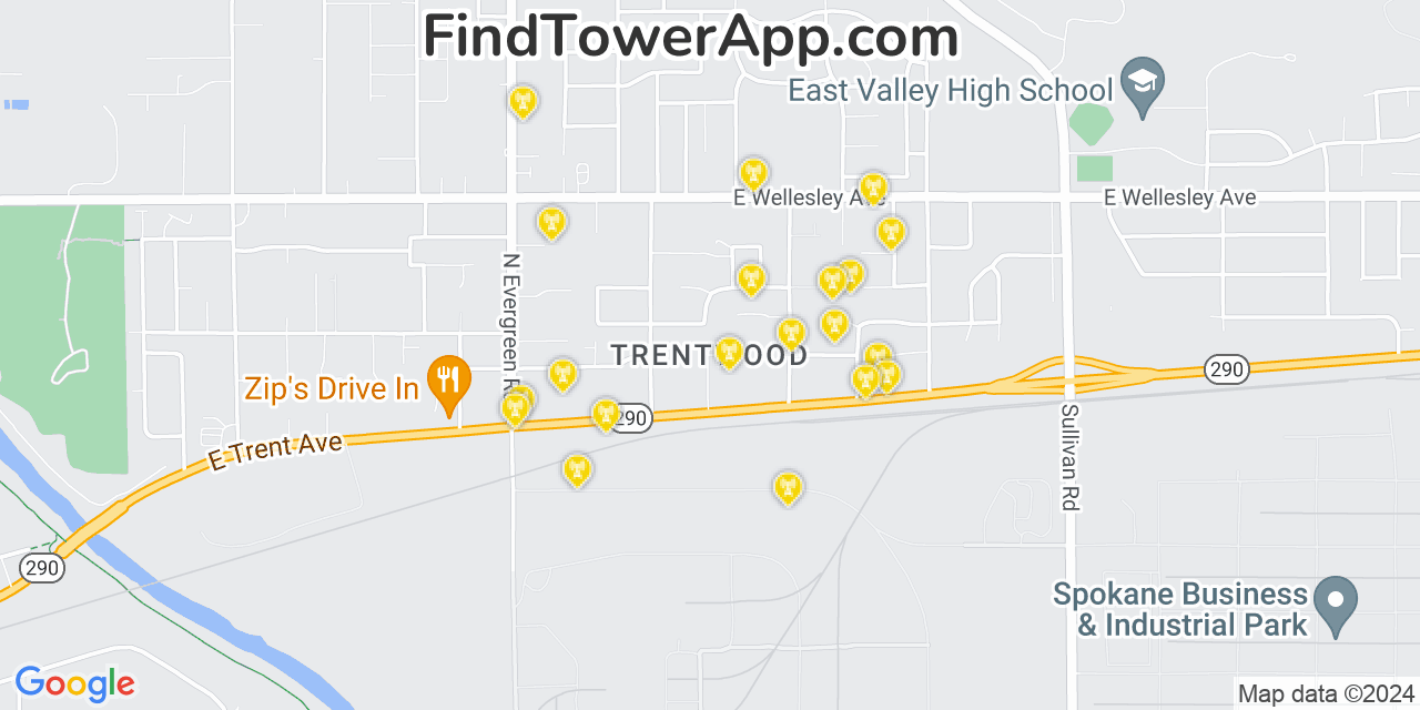 AT&T 4G/5G cell tower coverage map Trentwood, Washington