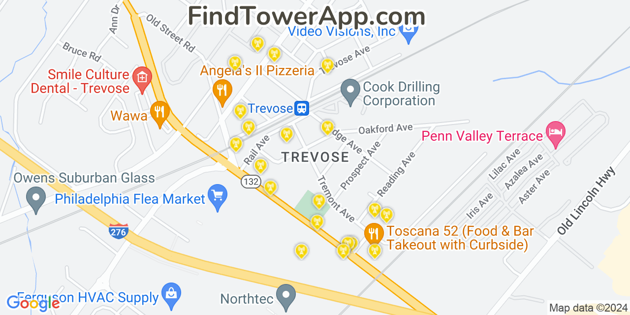 Verizon 4G/5G cell tower coverage map Trevose, Pennsylvania
