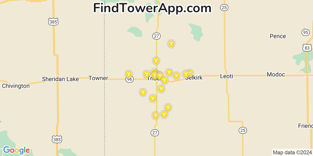 AT&T 4G/5G cell tower coverage map Tribune, Kansas