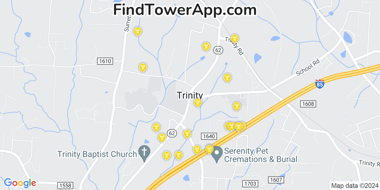 AT&T 4G/5G cell tower coverage map Trinity, North Carolina