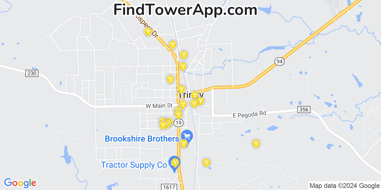 AT&T 4G/5G cell tower coverage map Trinity, Texas
