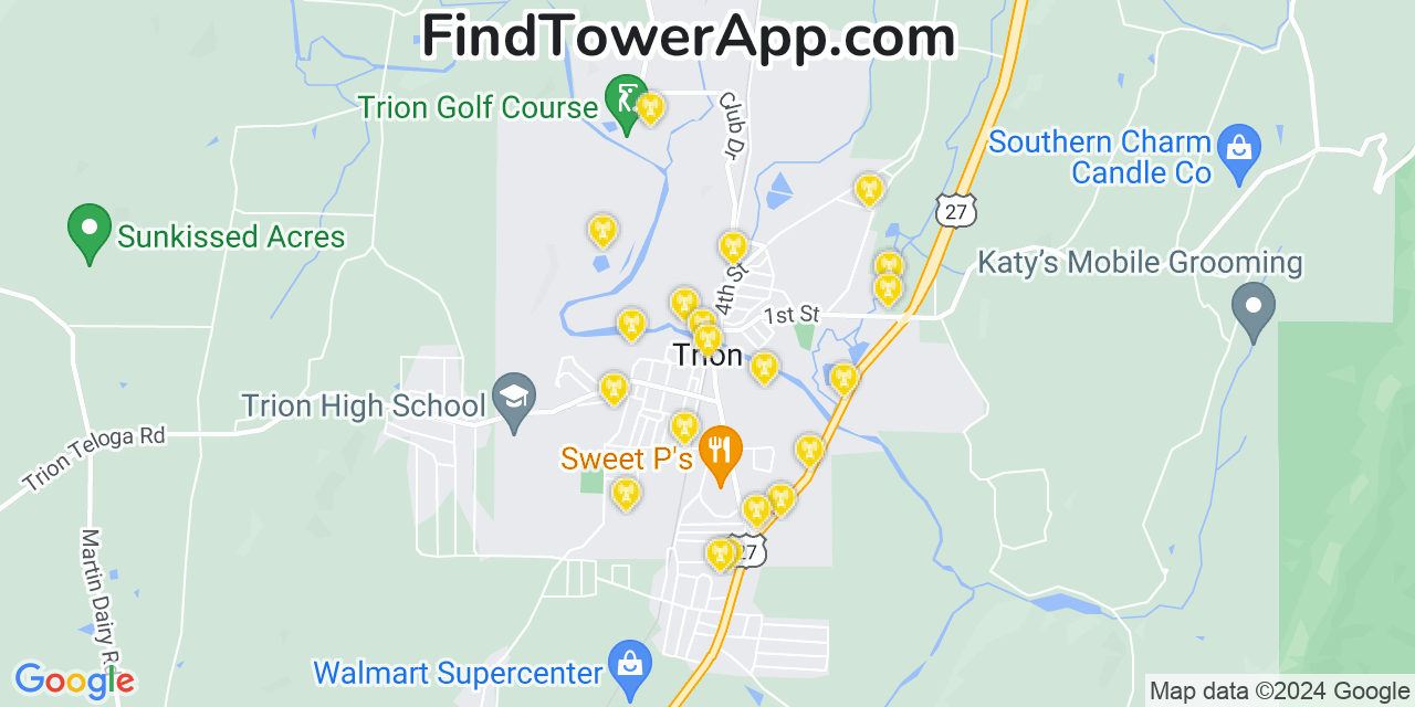 AT&T 4G/5G cell tower coverage map Trion, Georgia