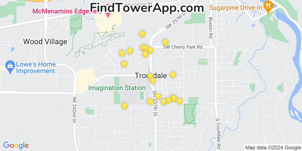 Verizon 4G/5G cell tower coverage map Troutdale, Oregon