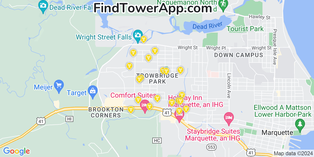 Verizon 4G/5G cell tower coverage map Trowbridge Park, Michigan