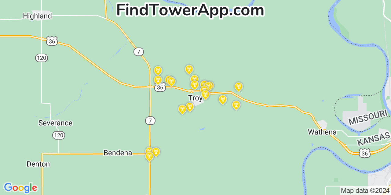 AT&T 4G/5G cell tower coverage map Troy, Kansas
