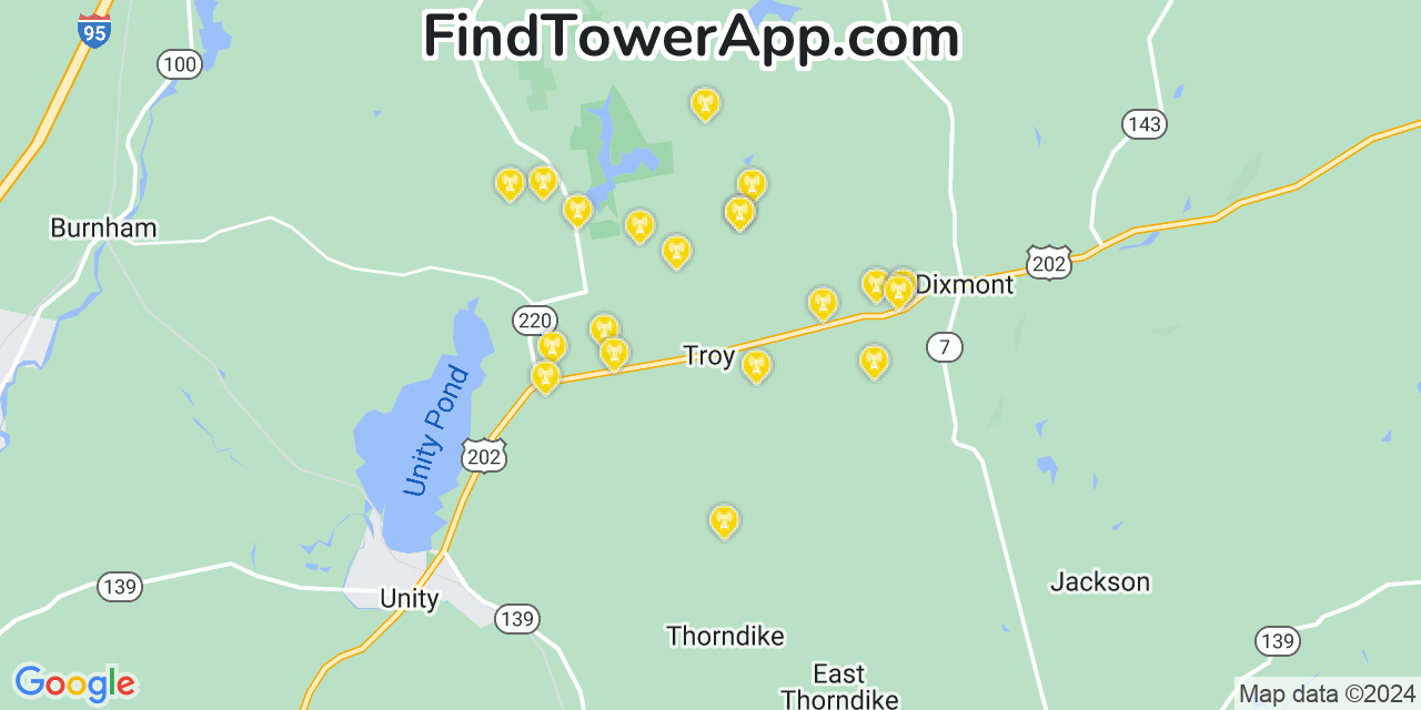 AT&T 4G/5G cell tower coverage map Troy, Maine