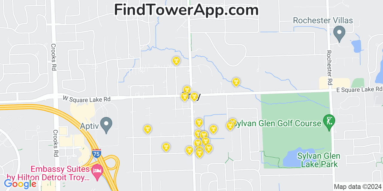 AT&T 4G/5G cell tower coverage map Troy, Michigan