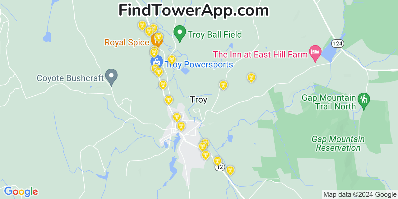 AT&T 4G/5G cell tower coverage map Troy, New Hampshire