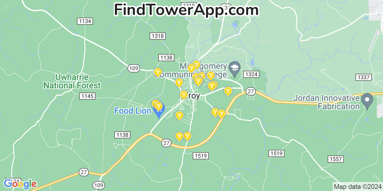 Verizon 4G/5G cell tower coverage map Troy, North Carolina