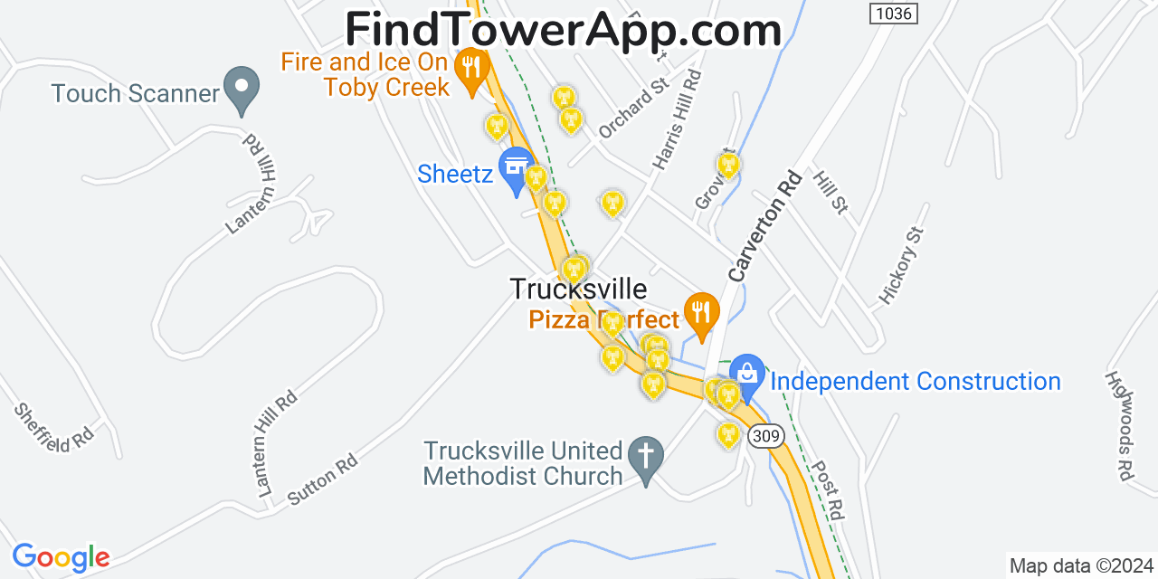 AT&T 4G/5G cell tower coverage map Trucksville, Pennsylvania