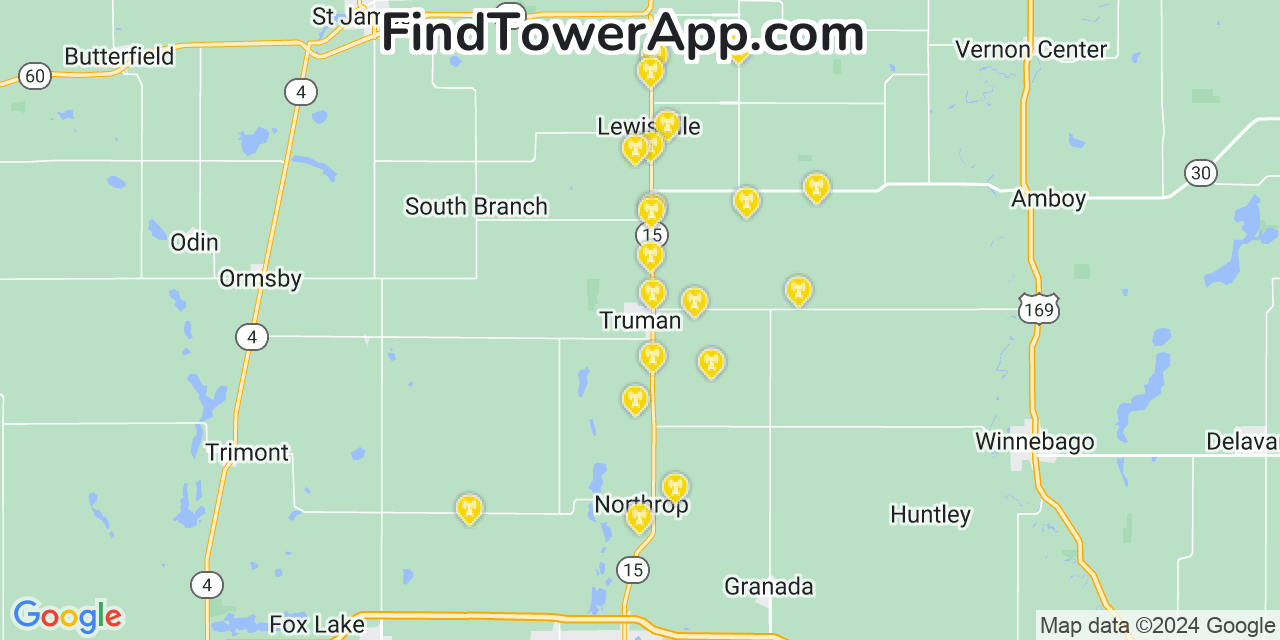 AT&T 4G/5G cell tower coverage map Truman, Minnesota