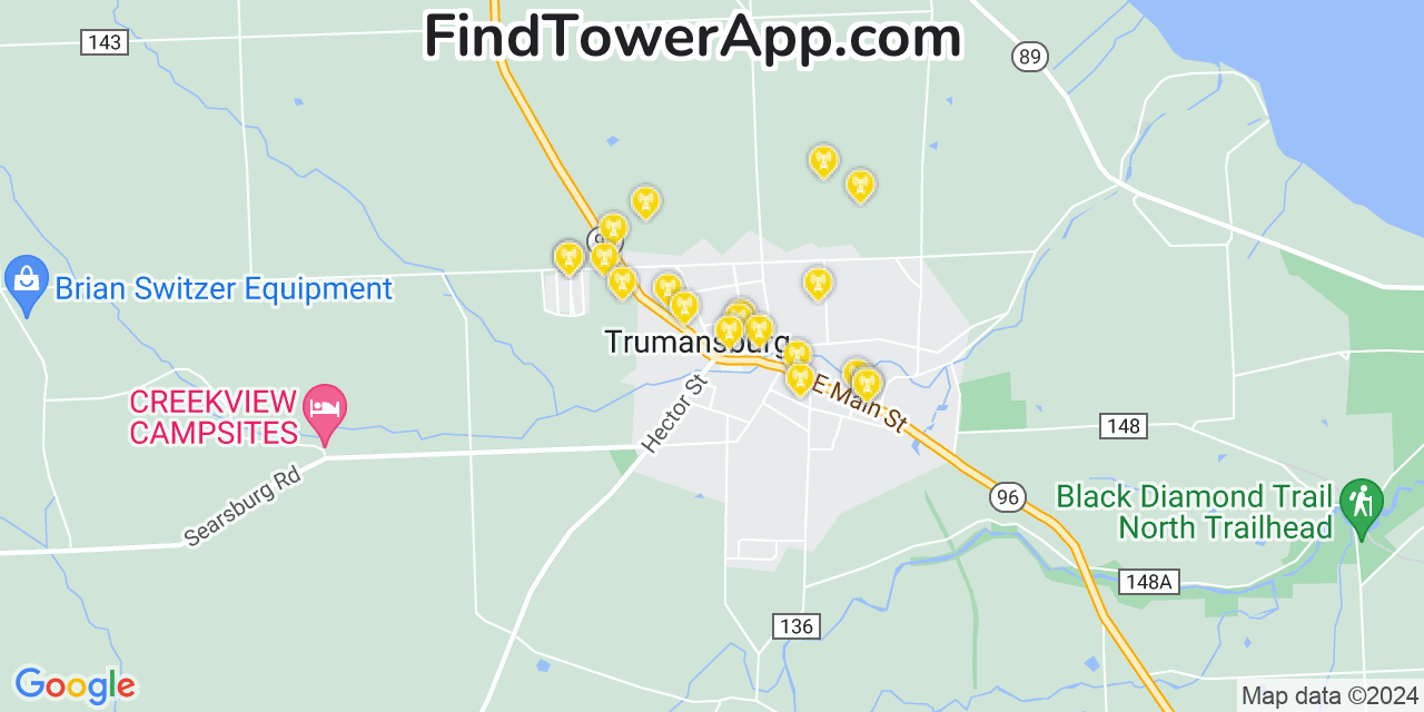 AT&T 4G/5G cell tower coverage map Trumansburg, New York