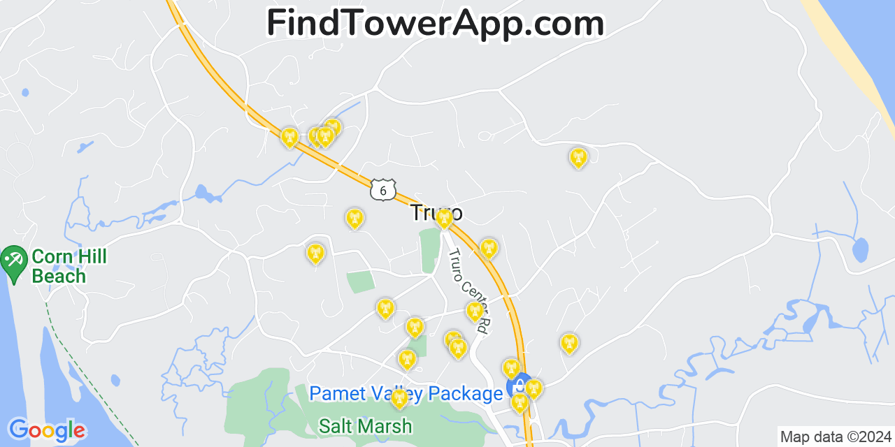 AT&T 4G/5G cell tower coverage map Truro, Massachusetts