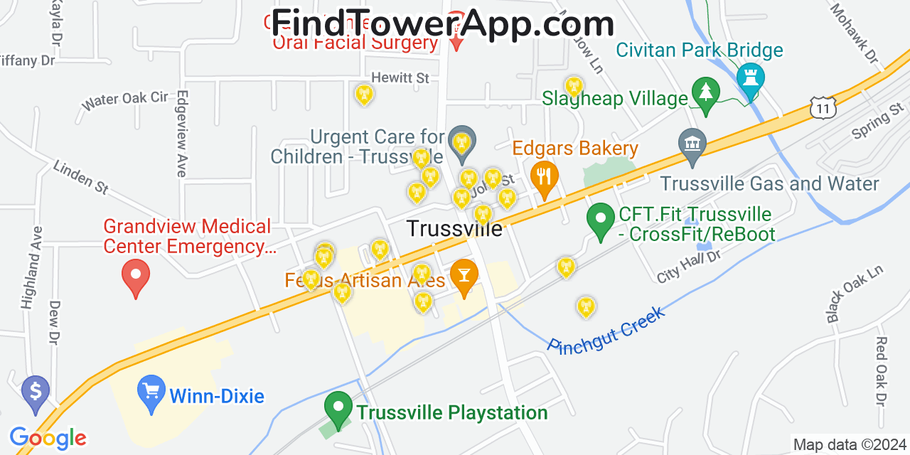 AT&T 4G/5G cell tower coverage map Trussville, Alabama