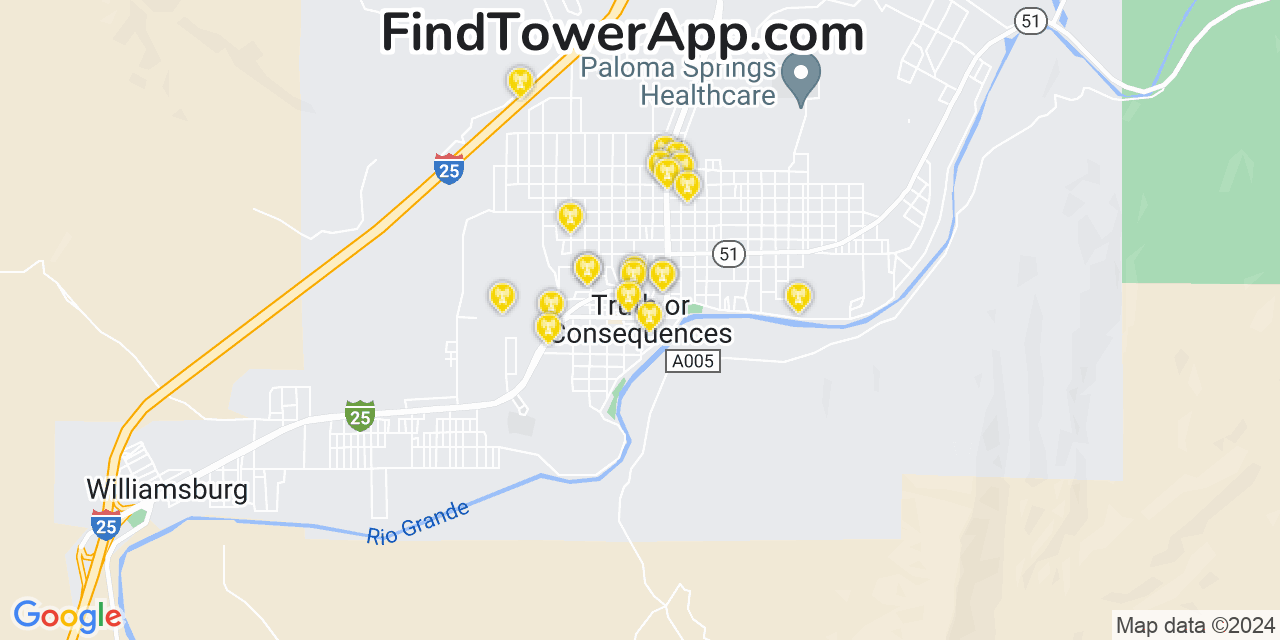 AT&T 4G/5G cell tower coverage map Truth or Consequences, New Mexico