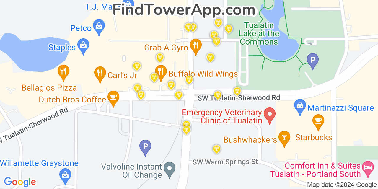 AT&T 4G/5G cell tower coverage map Tualatin, Oregon