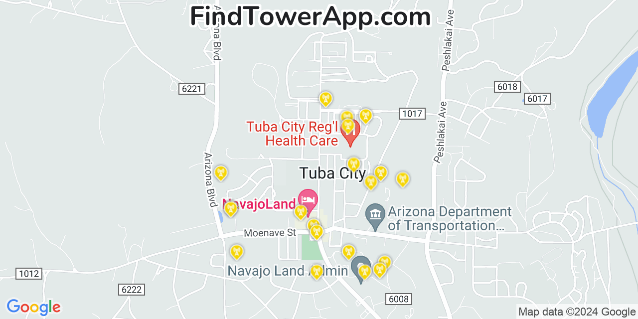 AT&T 4G/5G cell tower coverage map Tuba City, Arizona