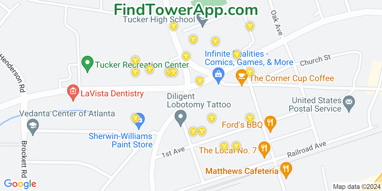 AT&T 4G/5G cell tower coverage map Tucker, Georgia