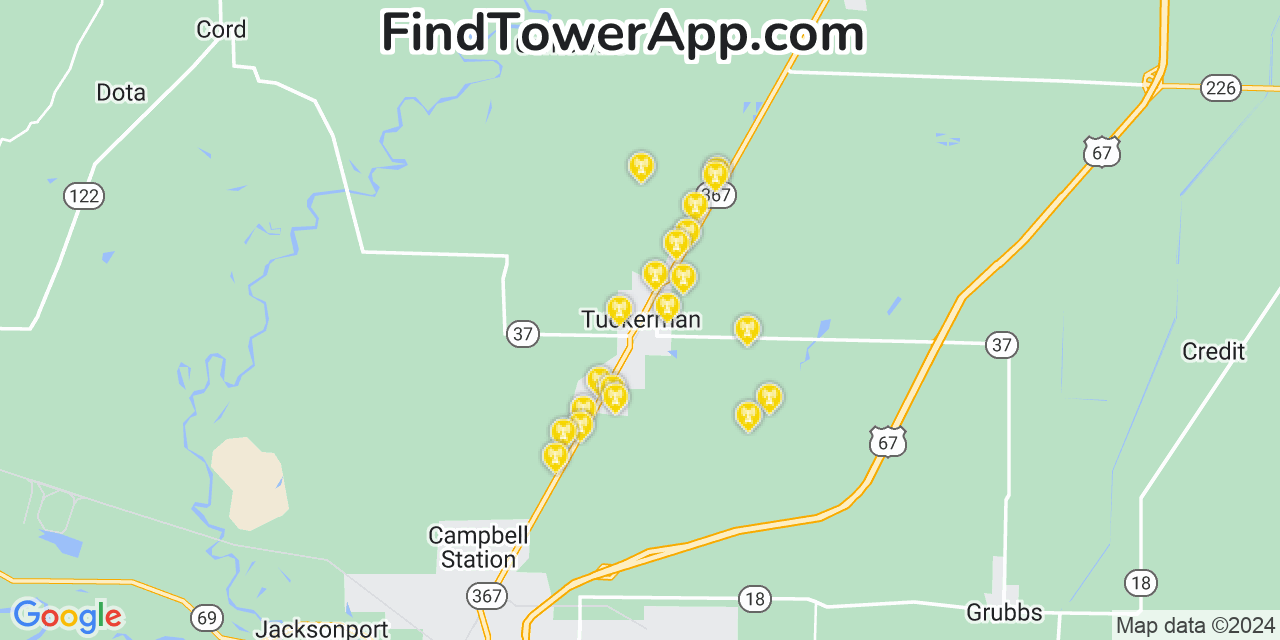 T-Mobile 4G/5G cell tower coverage map Tuckerman, Arkansas
