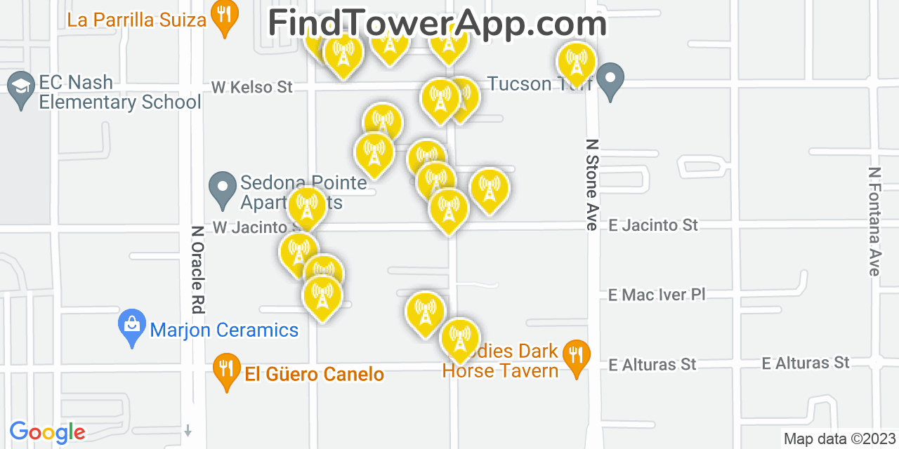 Verizon 4G/5G cell tower coverage map Tucson, Arizona