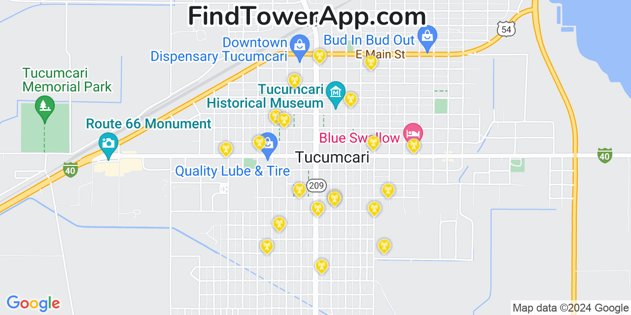 AT&T 4G/5G cell tower coverage map Tucumcari, New Mexico
