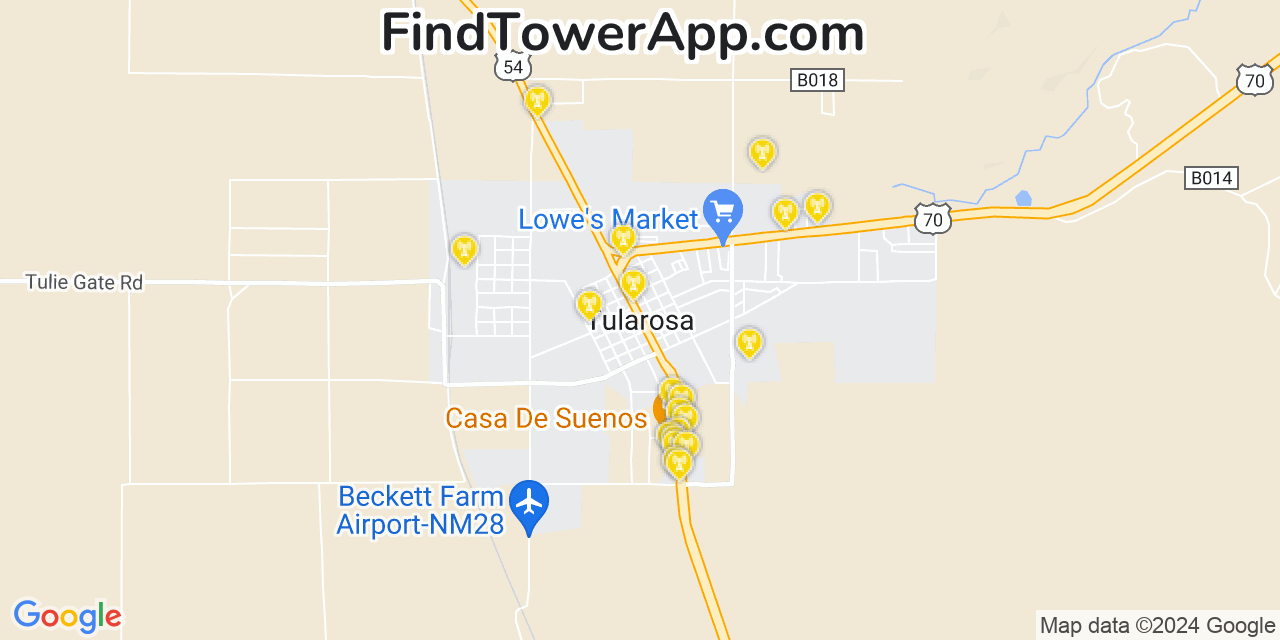 Verizon 4G/5G cell tower coverage map Tularosa, New Mexico