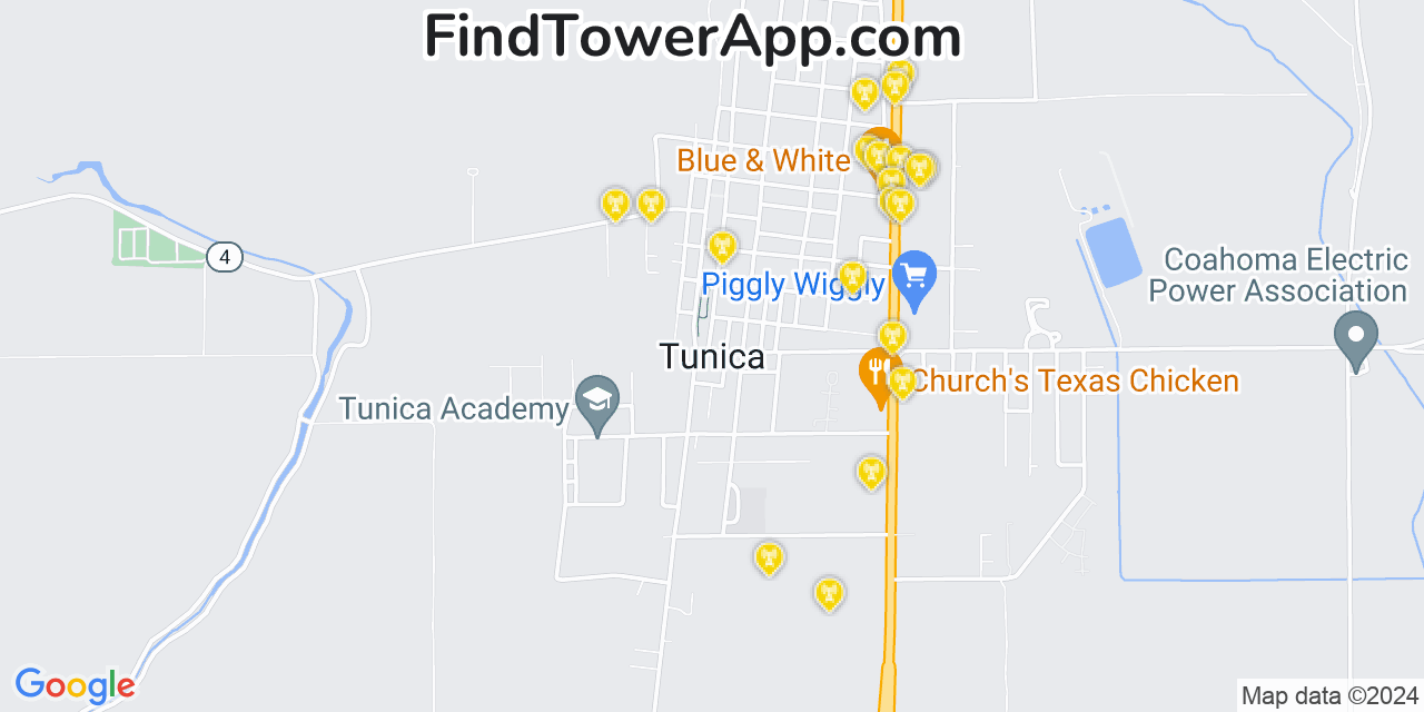 T-Mobile 4G/5G cell tower coverage map Tunica, Mississippi