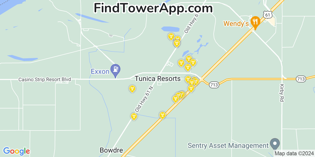 AT&T 4G/5G cell tower coverage map Tunica Resorts, Mississippi