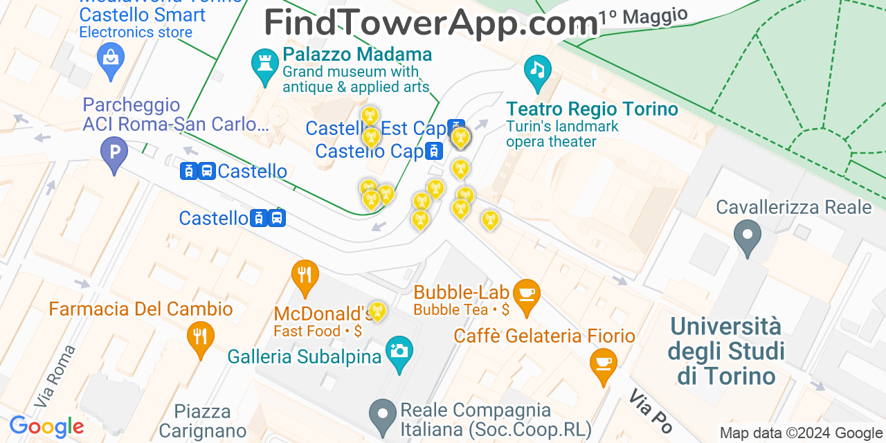 Turin (Italy) 4G/5G cell tower coverage map