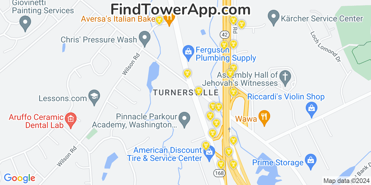 AT&T 4G/5G cell tower coverage map Turnersville, New Jersey