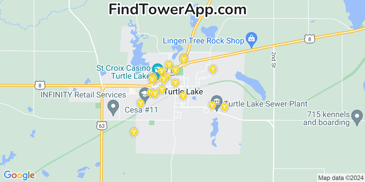 AT&T 4G/5G cell tower coverage map Turtle Lake, Wisconsin