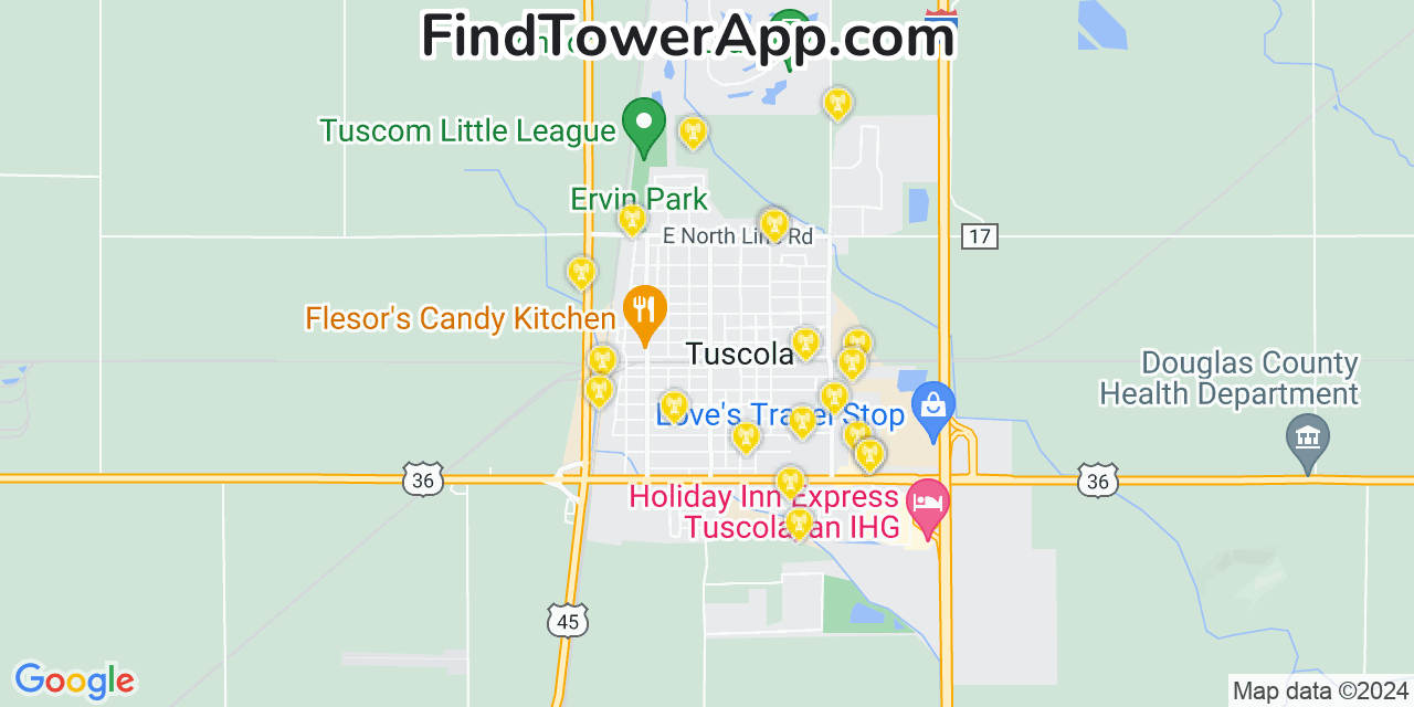 AT&T 4G/5G cell tower coverage map Tuscola, Illinois
