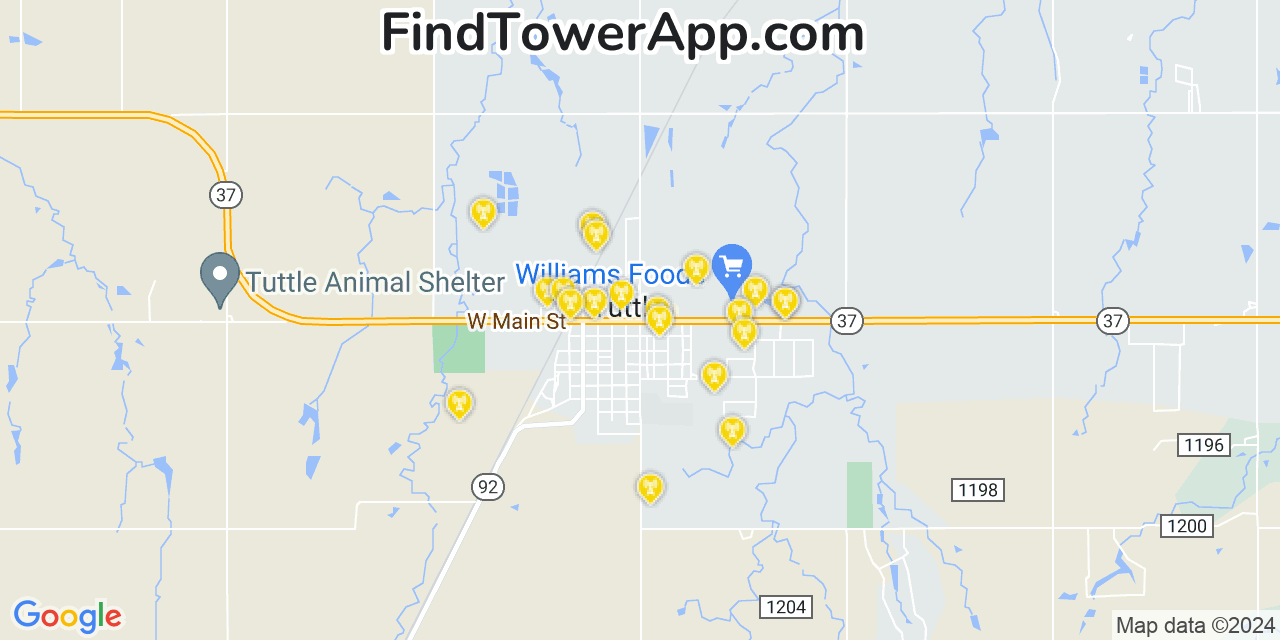 AT&T 4G/5G cell tower coverage map Tuttle, Oklahoma