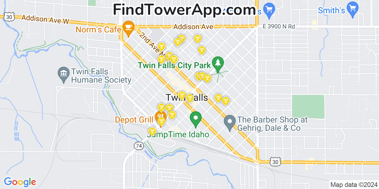 AT&T 4G/5G cell tower coverage map Twin Falls, Idaho