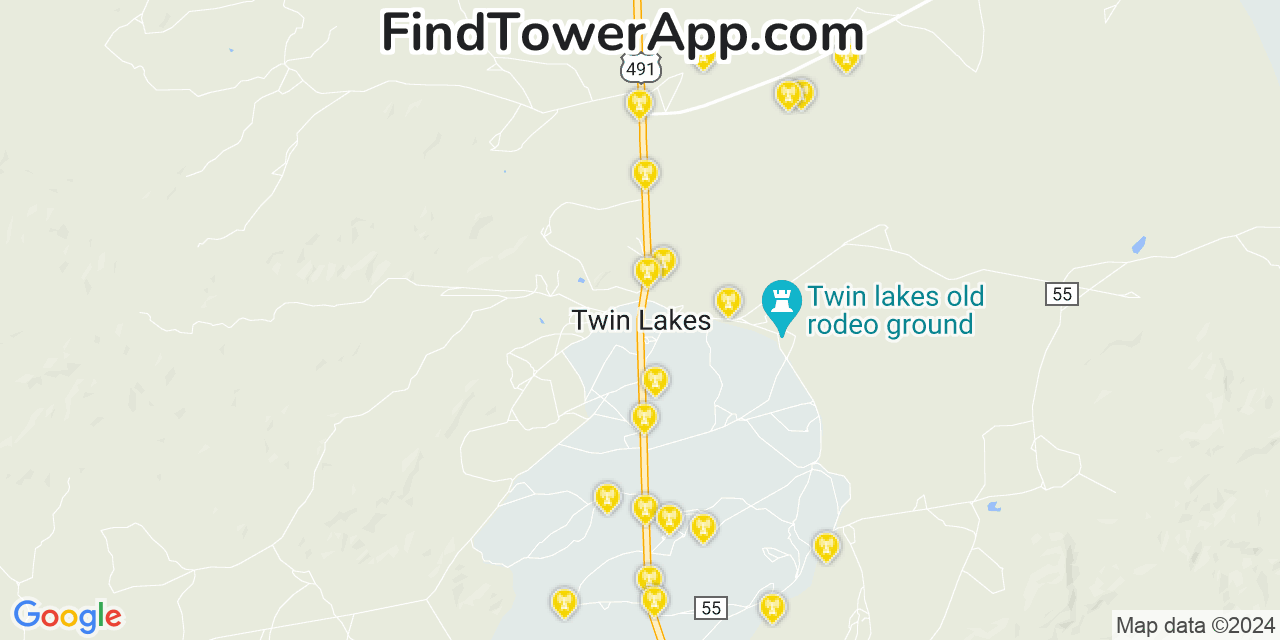 AT&T 4G/5G cell tower coverage map Twin Lakes, New Mexico