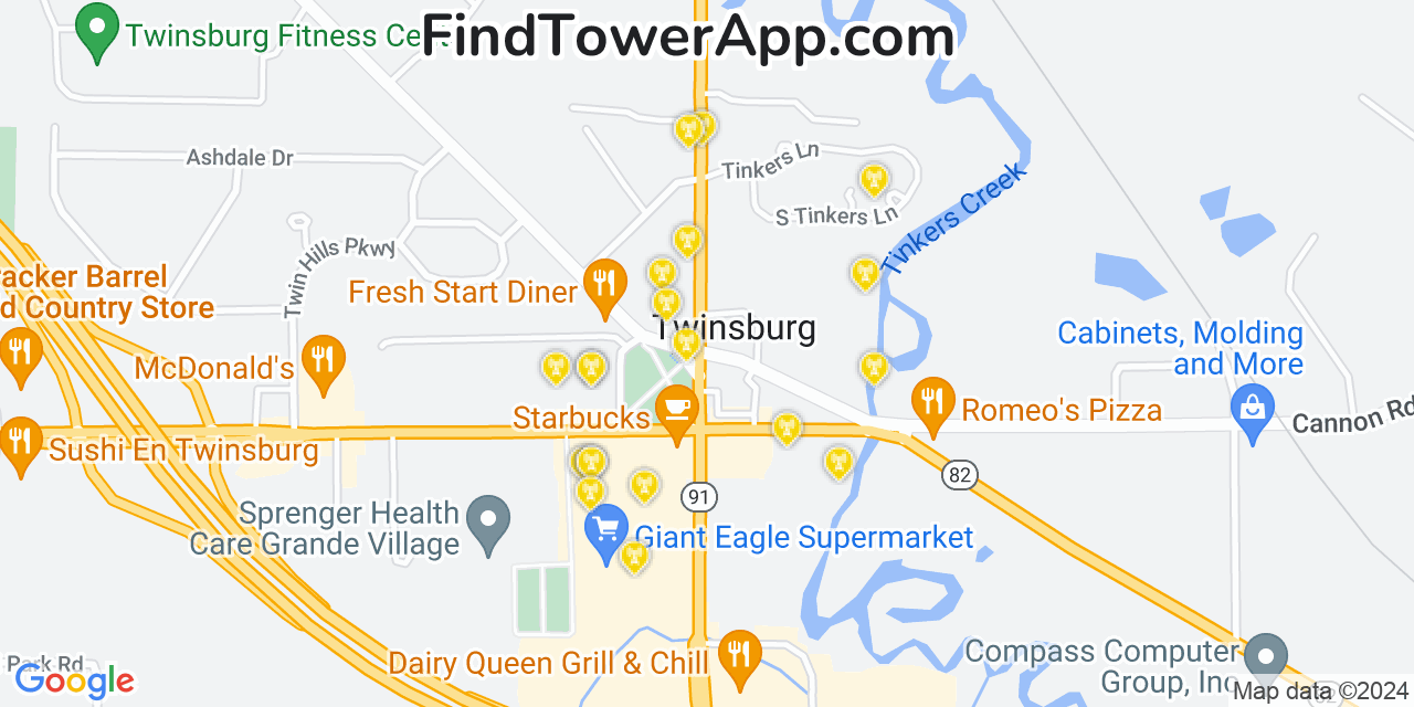 AT&T 4G/5G cell tower coverage map Twinsburg, Ohio