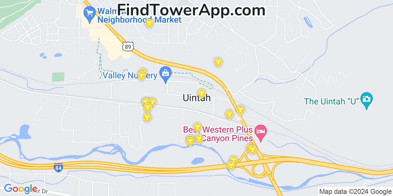 AT&T 4G/5G cell tower coverage map Uintah, Utah