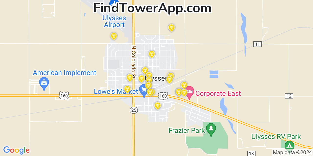 AT&T 4G/5G cell tower coverage map Ulysses, Kansas