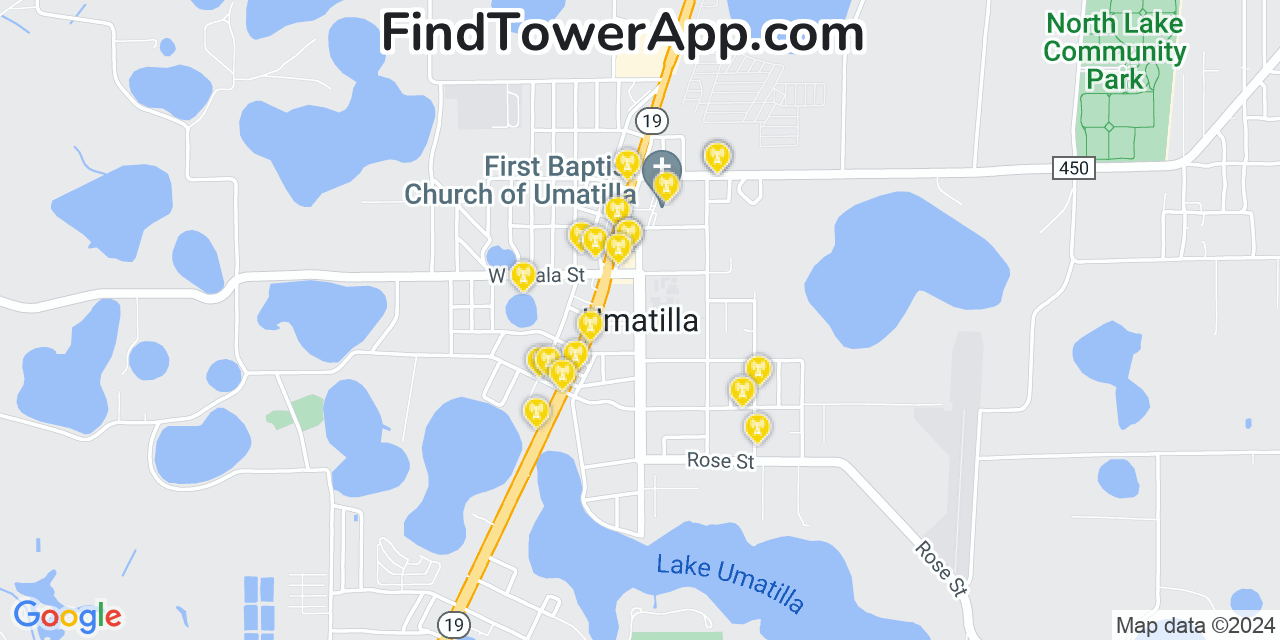 AT&T 4G/5G cell tower coverage map Umatilla, Florida