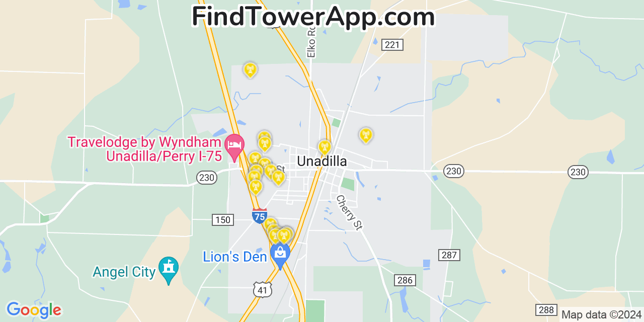 AT&T 4G/5G cell tower coverage map Unadilla, Georgia