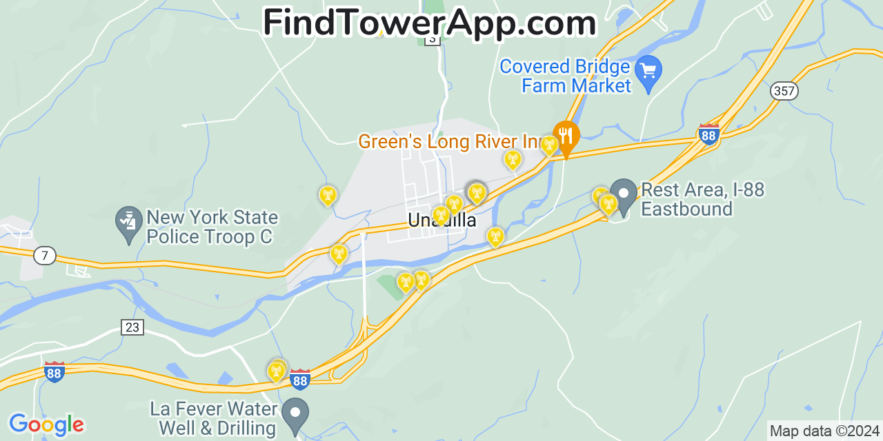 AT&T 4G/5G cell tower coverage map Unadilla, New York