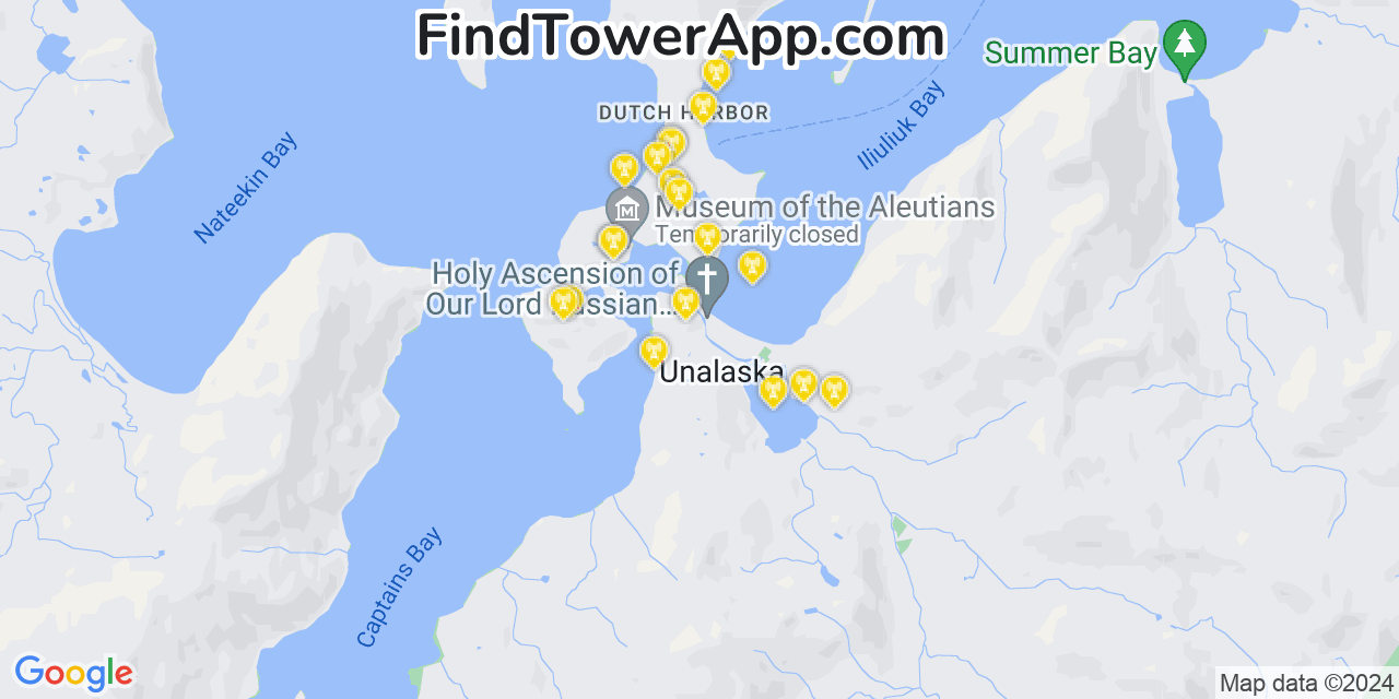 AT&T 4G/5G cell tower coverage map Unalaska, Alaska