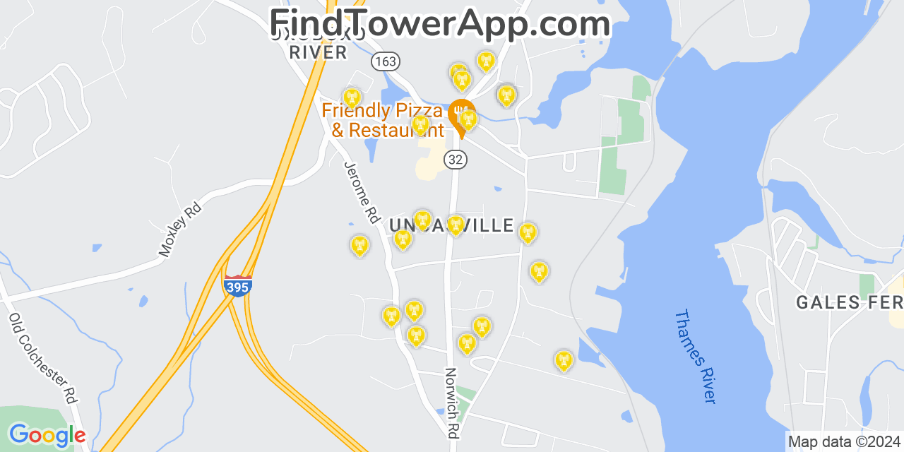 AT&T 4G/5G cell tower coverage map Uncasville, Connecticut