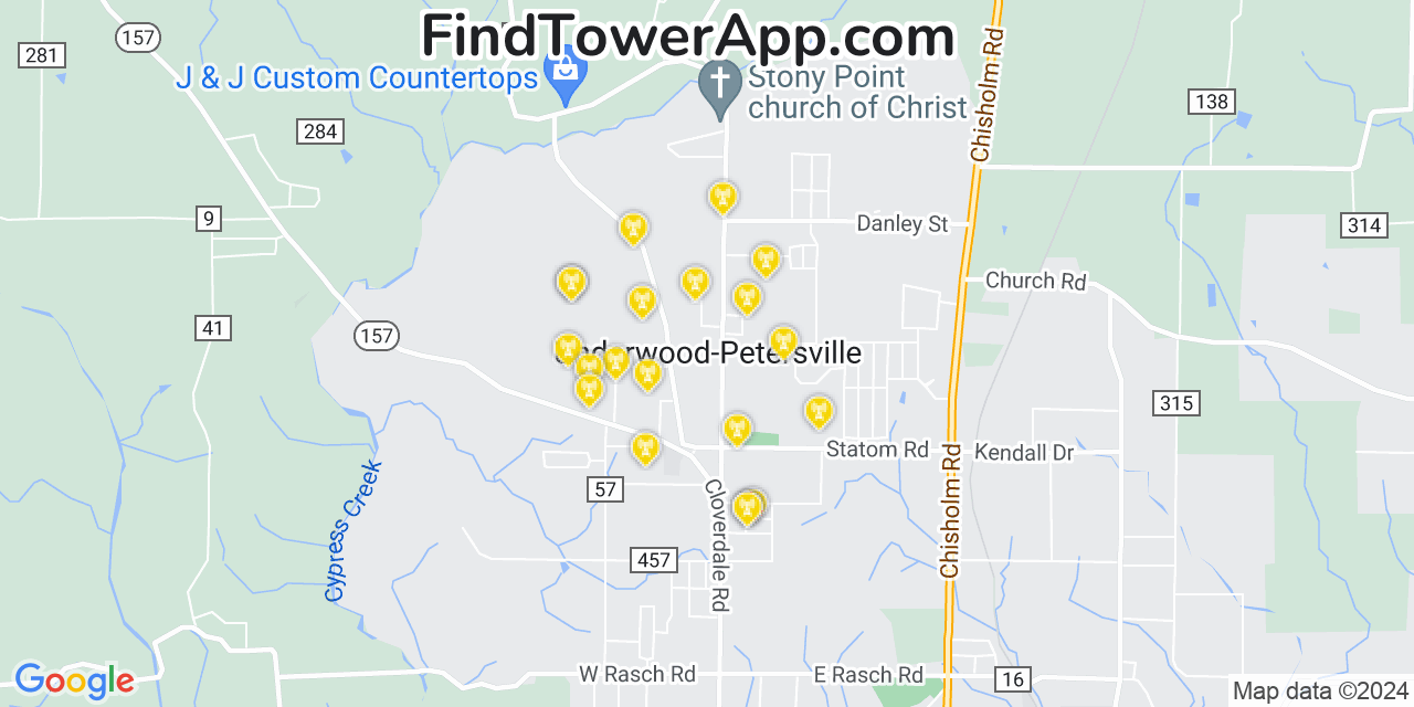 AT&T 4G/5G cell tower coverage map Underwood Petersville, Alabama