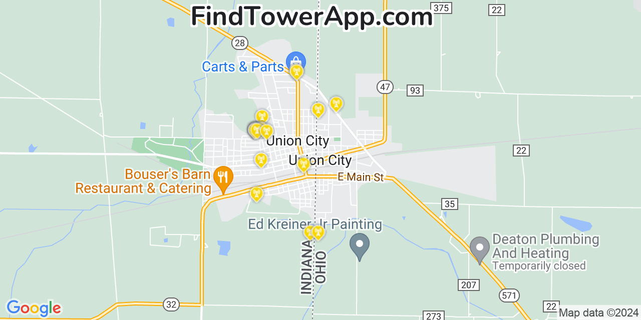 AT&T 4G/5G cell tower coverage map Union City, Ohio
