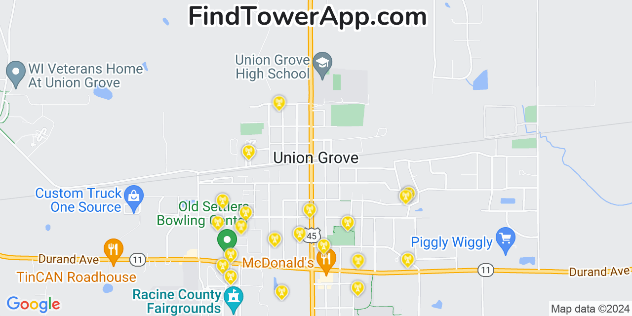AT&T 4G/5G cell tower coverage map Union Grove, Wisconsin