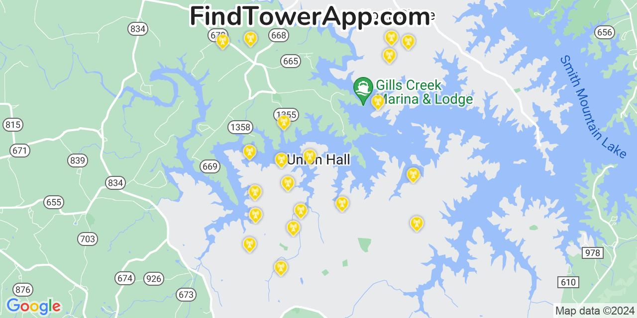 Verizon 4G/5G cell tower coverage map Union Hall, Virginia