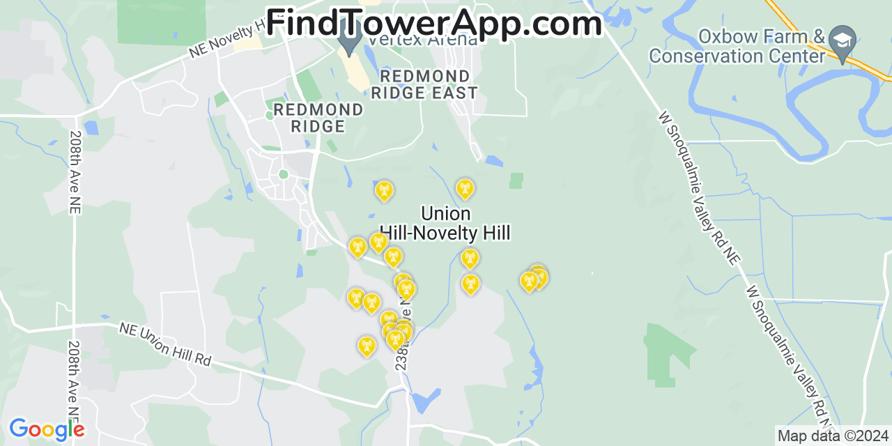 Verizon 4G/5G cell tower coverage map Union Hill Novelty Hill, Washington